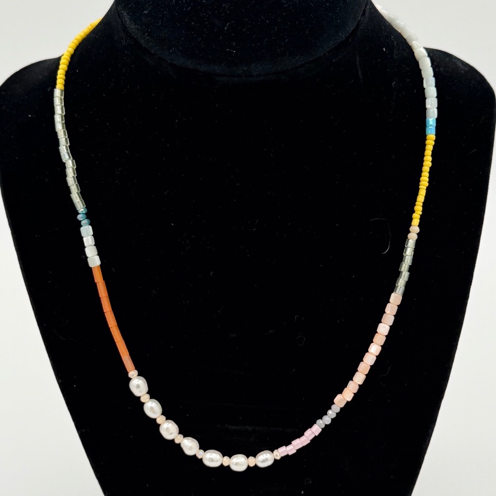 Serafina Beaded Necklace Women OS Multicolor Boho Coastal Faux Pearl Mixed Media